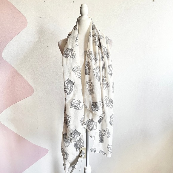 No Brand Accessories - Vintage Camera Print Scarf Indie Sleaze Millennial Grunge